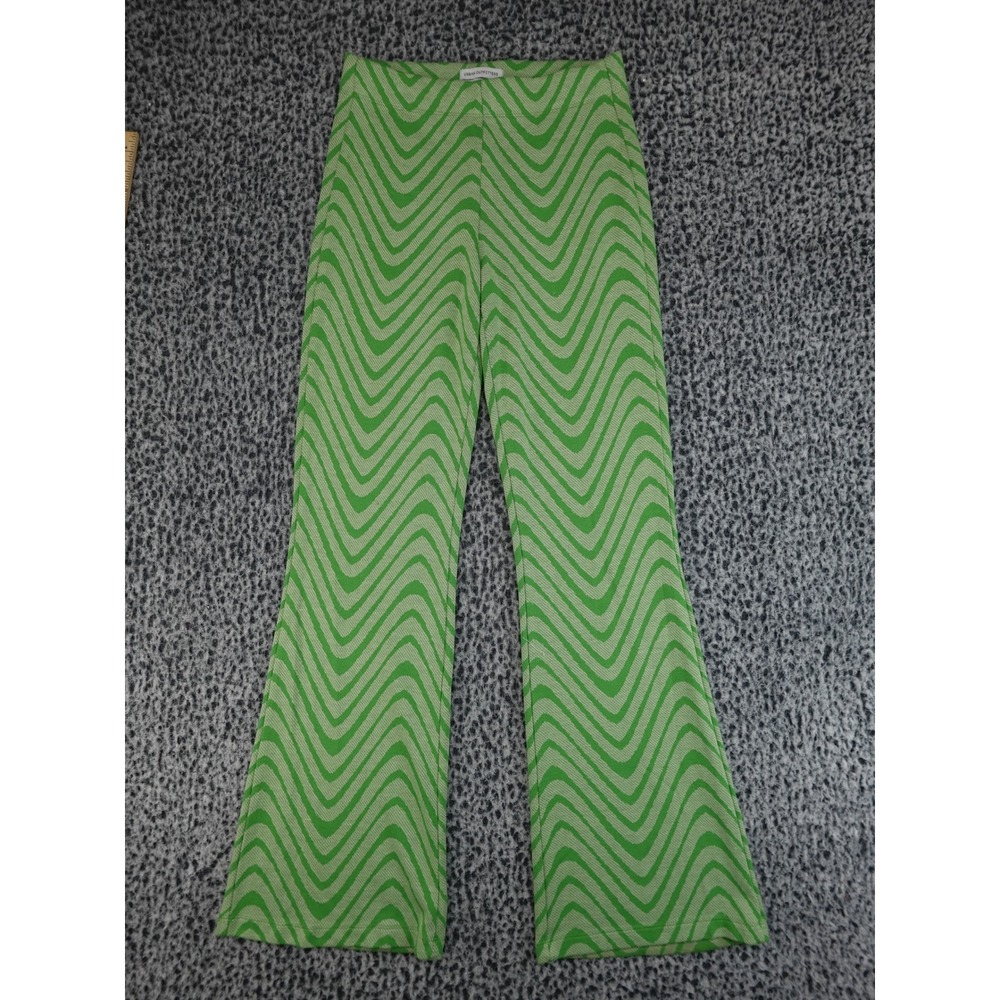 Urban Outfitters Flare Pants Womens M Green Wavy‎ Chevron Retro High Waist